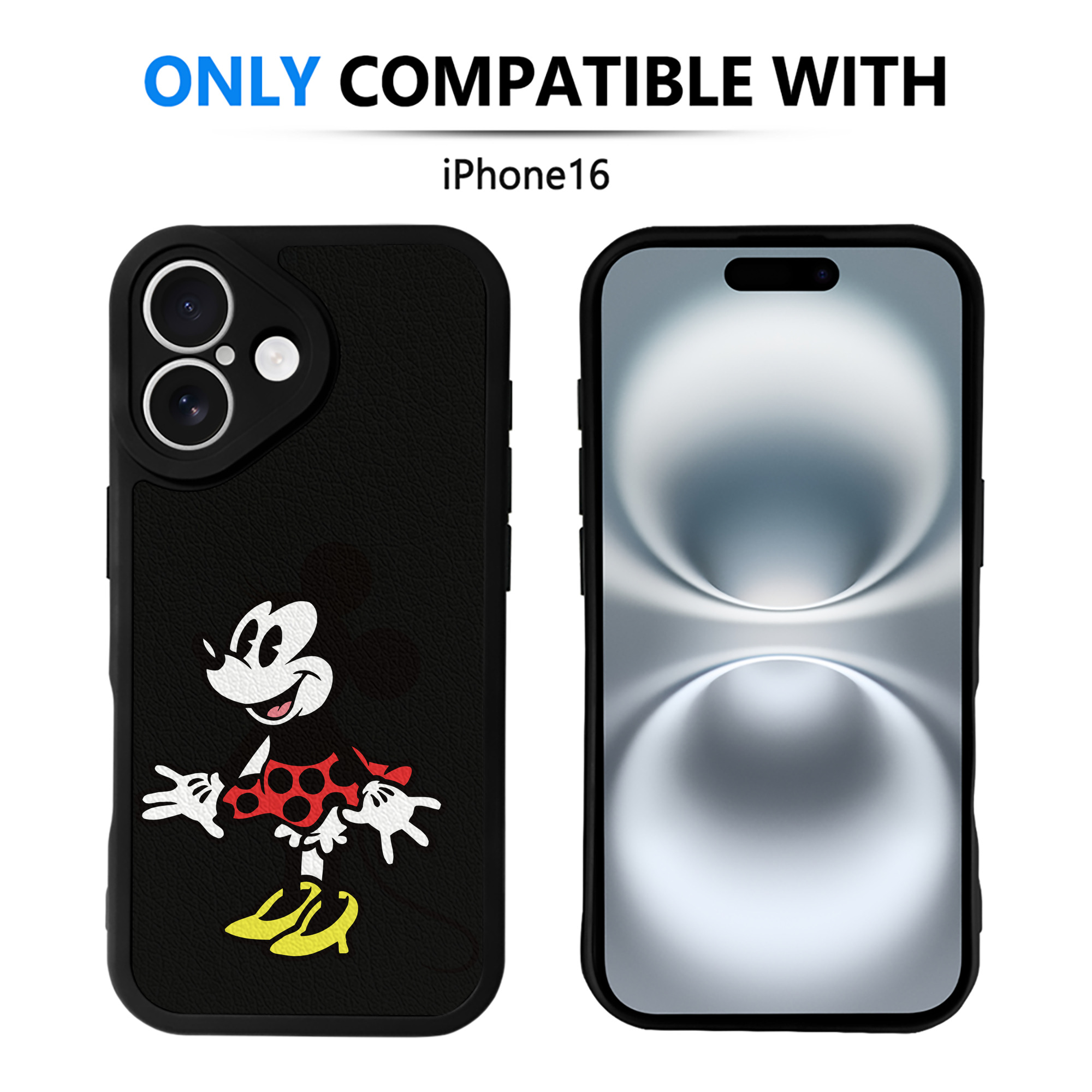 （画像用） ミッキーマウス Mickey Mouse 【iPhone 16シリーズ対応】シリコンスマホケース（レザー調） 材質：シリコン